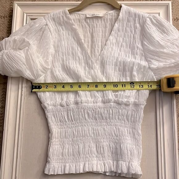 Idem Ditto white gauzy boho V neck with Puffed sleeves S - Picture 7 of 13